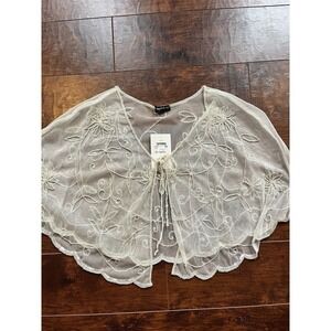 Vintge Y2K New Kenneth Cole Sheer Beaded Tie Front Cardigan Shawl One Size